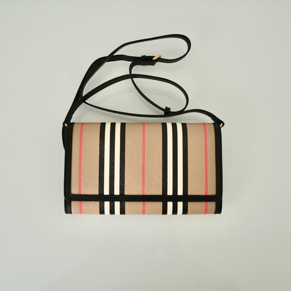 NWT BURBERRY ICON STRIP HANNAH LEATHER TRIM CROSSBODY WALLET BAG - Picture 6 of 12